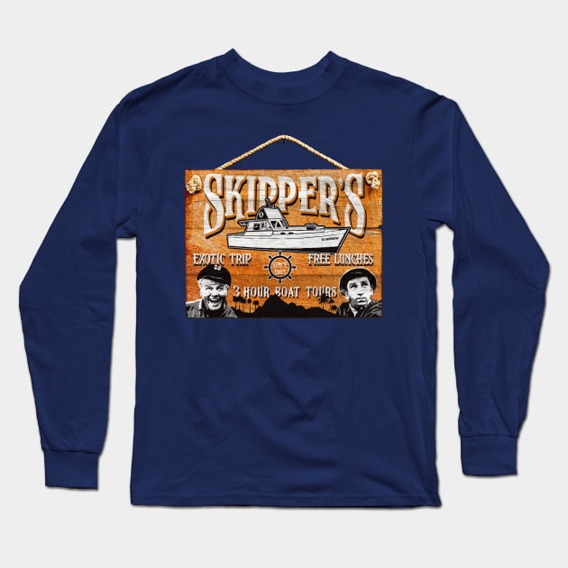 Skipper Gilligan's Island Wooden Sign Long Sleeve T-Shirt by Alema Art